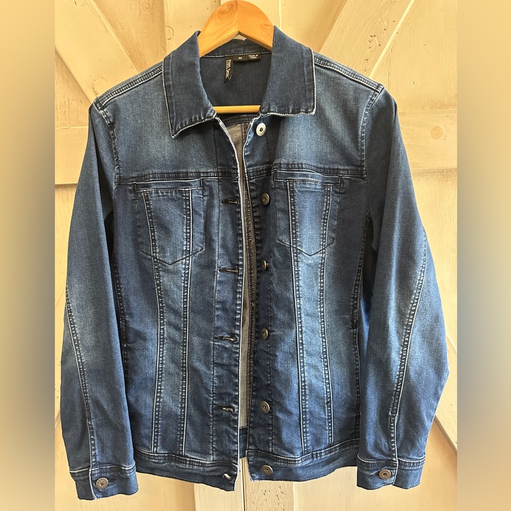Ethyl Gazelle Denim Jacket Medium Dark Wash Stretch Button Front Jean Jacket M